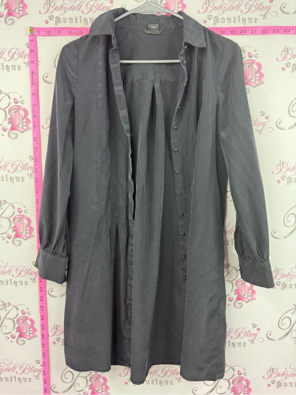 Club Monaco silk dress black Charcoal Gray Long Sleeve Shirt Dress